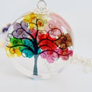 Rainbow Flower Tree Necklace, Tree Pendant, Gift for Mum, Botanical Jewellery