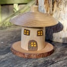 Quirky Hand crafted Wood turned Fairy Toadstool Cottage Incense Burner and cones