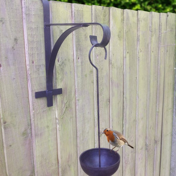 Hand made hanging bird feeder bowl, fence hanging bracket set