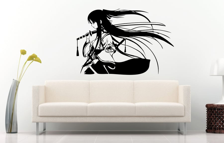 Samurai Geisha Japanese Katana Swords Anime Decorative Vinyl Wall Sticker Decal