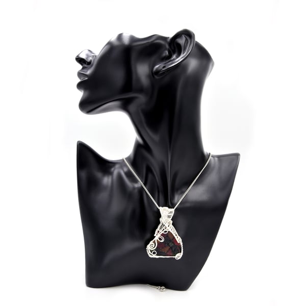Pendant - handpainted seaglass, Gaudi style pendant, silver jewellery