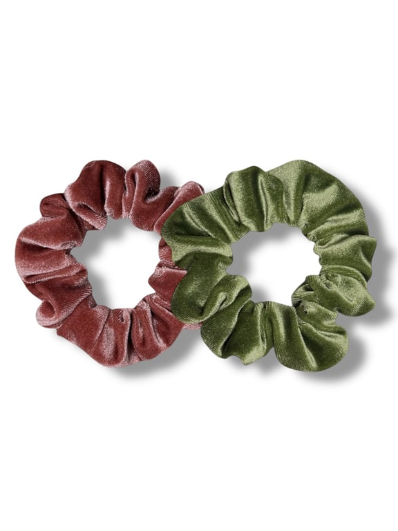 Set of 2 - Rose Pink & Apple Green Velvet Scrunchies - Regular