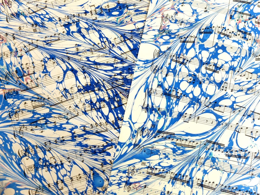 Marbled vintage music ephemera sheets pair