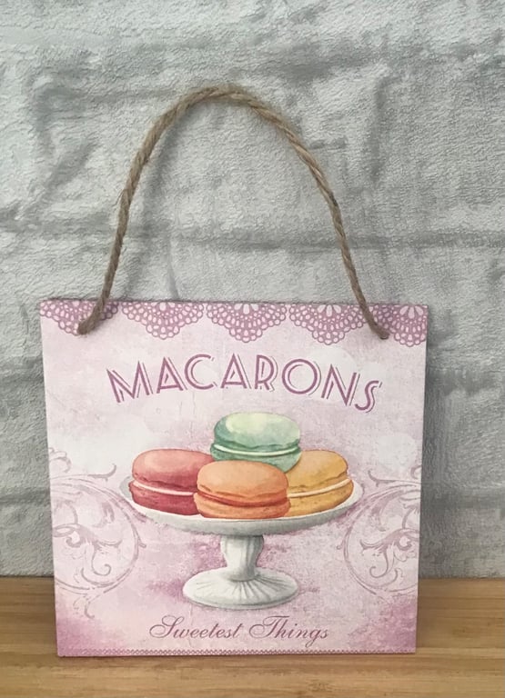 Shabby chic "Macarons" wooden hanging wall plaque.