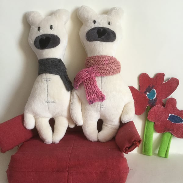 Ivory Polar Bear Handmade Plushie with scarf, gift, Nursery decor