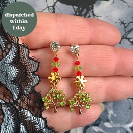Snowflake and Tree of Life Earrings, Christmas Colours, Winter Earrings