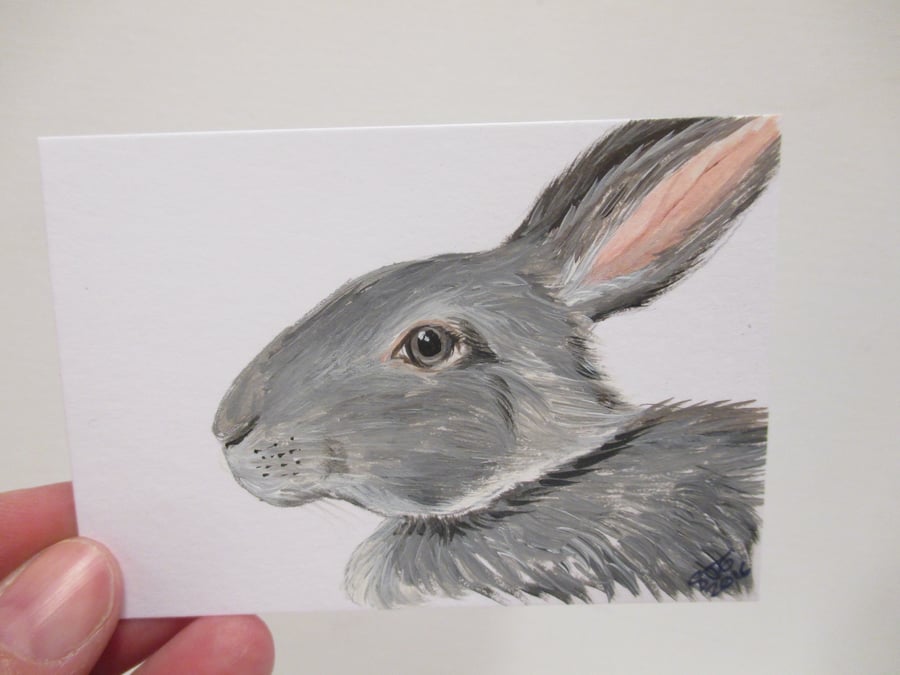 ACEO Bunny Rabbit Original Painting Picture Mini Miniature Art