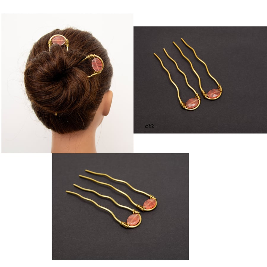 Two Hair brass Forks, Brass, Hair Slide, Hair Accessories, Brass wire