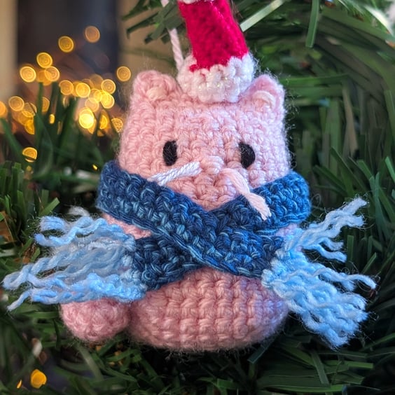 Pink Cat Christmas Tree Decoration, Cat Christmas Gift, Cat Hanging Decoration