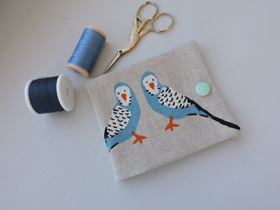 Sewing Needle Case Turquoise Budgies
