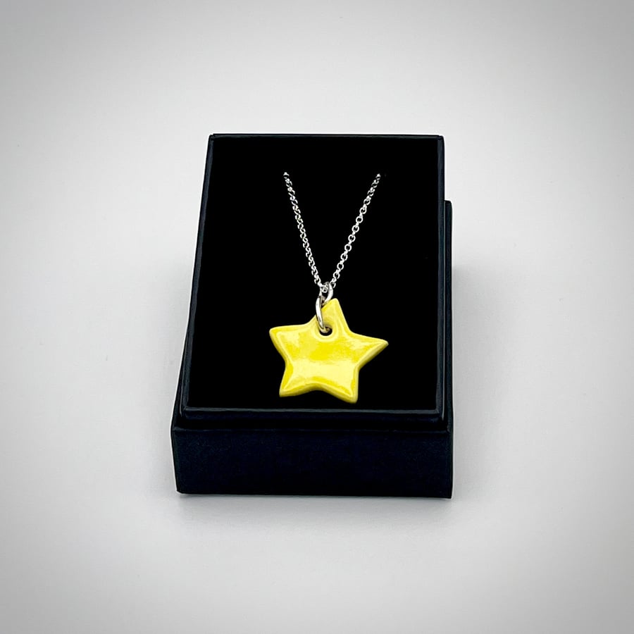 NEW!  Porcelain sunshine yellow pendant on a sterling silver chain