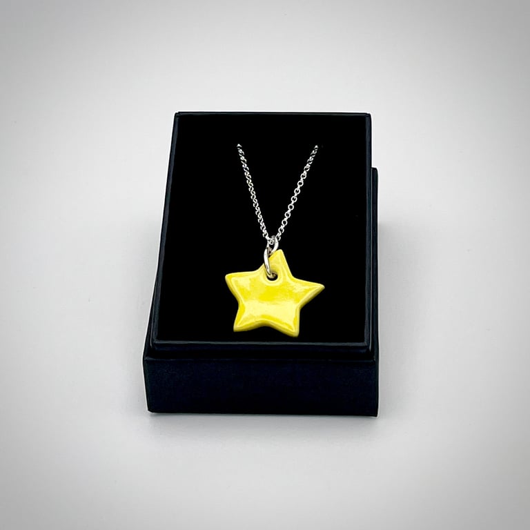 NEW!  Porcelain sunshine yellow pendant on a sterling silver chain