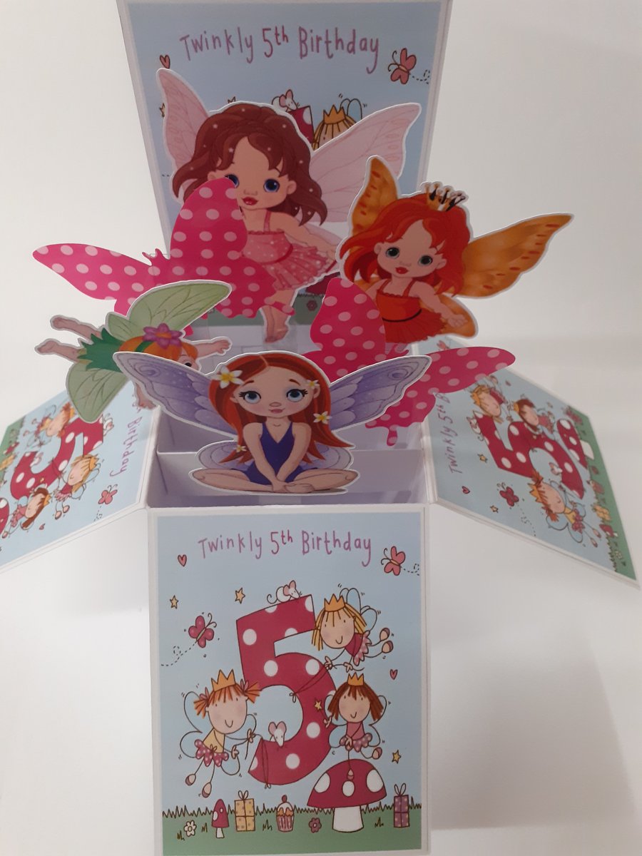 Girls 5th Birthday Card with Fairies
