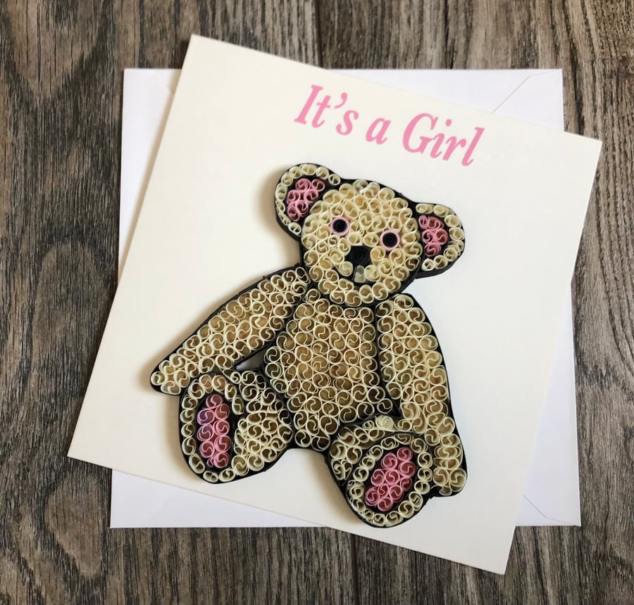 Stunning handmade quilled baby girl card