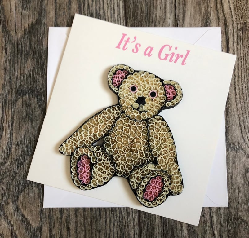 Stunning handmade quilled baby girl card