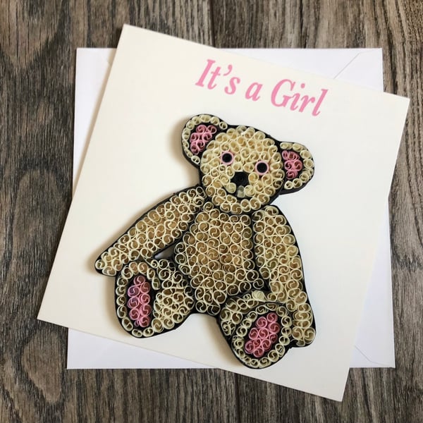 Stunning handmade quilled baby girl card