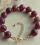 Lepidolite Beaded Bracelet, Adjustable Wrist Size, Gold Plated Stainless Steel 