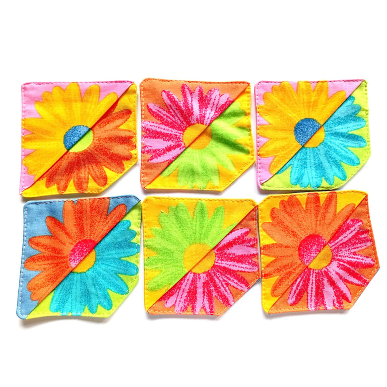 Colourful Daisy print, 6 book marks, Set D, Floral Fabric Bookmarks