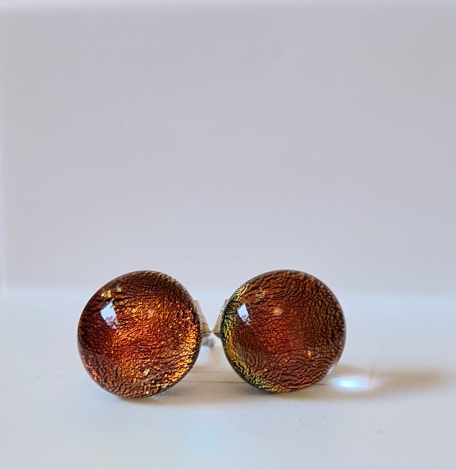 Sparkly golden fused glass stud earrings