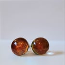 Sparkly golden fused glass stud earrings
