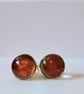 Sparkly golden fused glass stud earrings