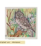 Miniature - Little Owl, tiny original bird art, bird gift, wall art - Image 2