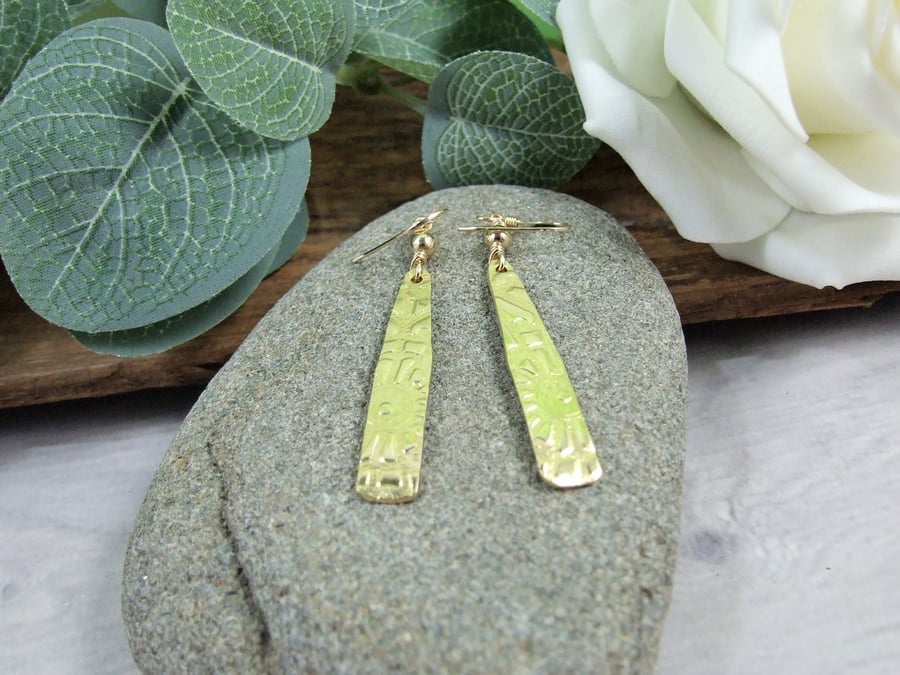 Earrings, 14ct Gold Filled and Lace Patterned Brass