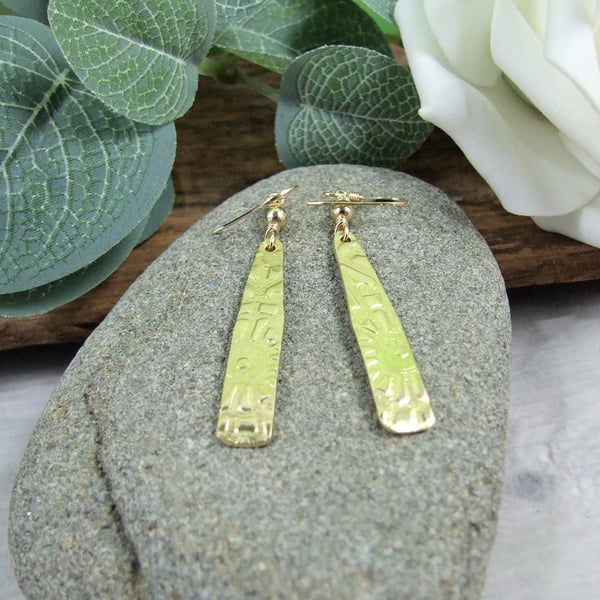 Earrings, 14ct Gold Filled and Lace Patterned Brass