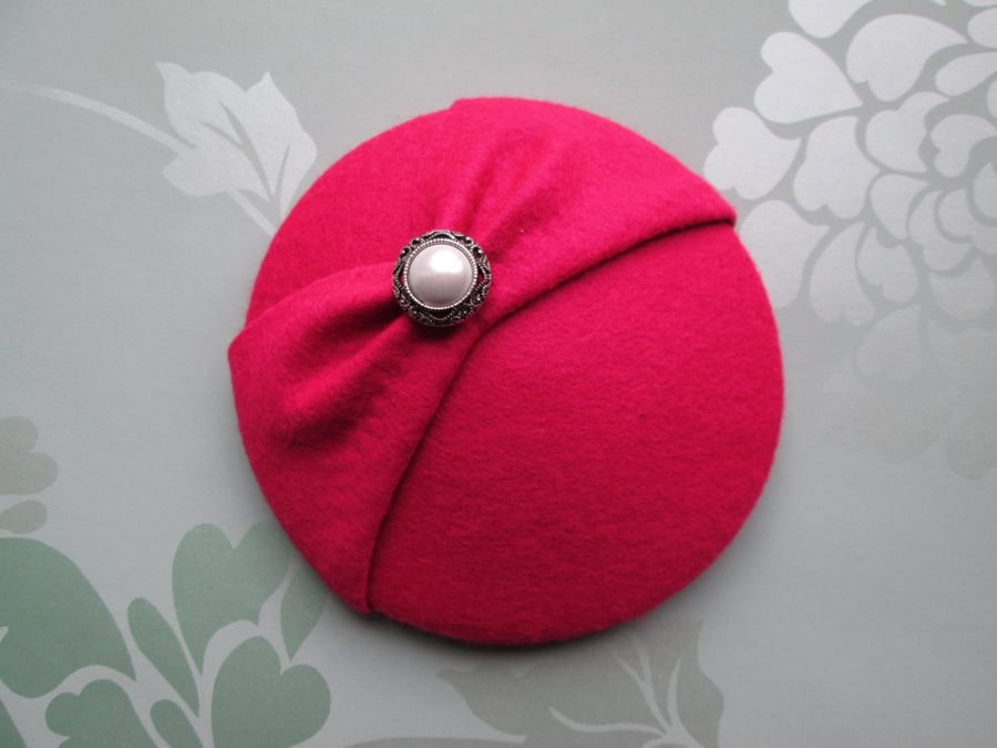 Pink Felt Button Hat - Cocktail Hat