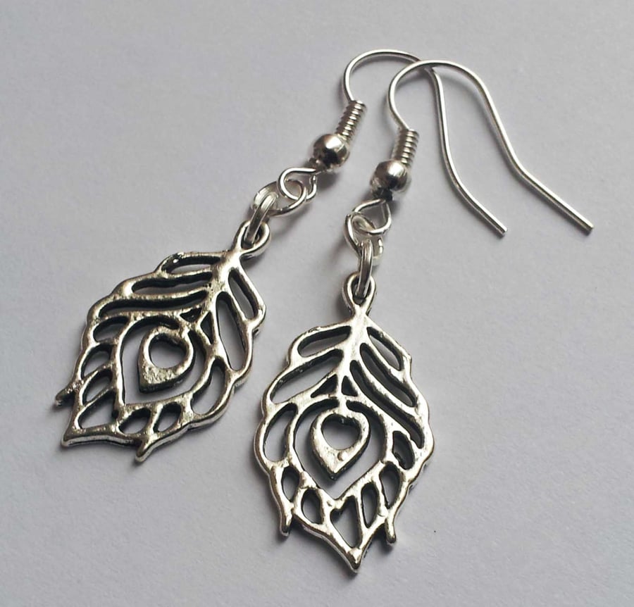 Feather Earrings Silver Plate Drop Dangle Earrings