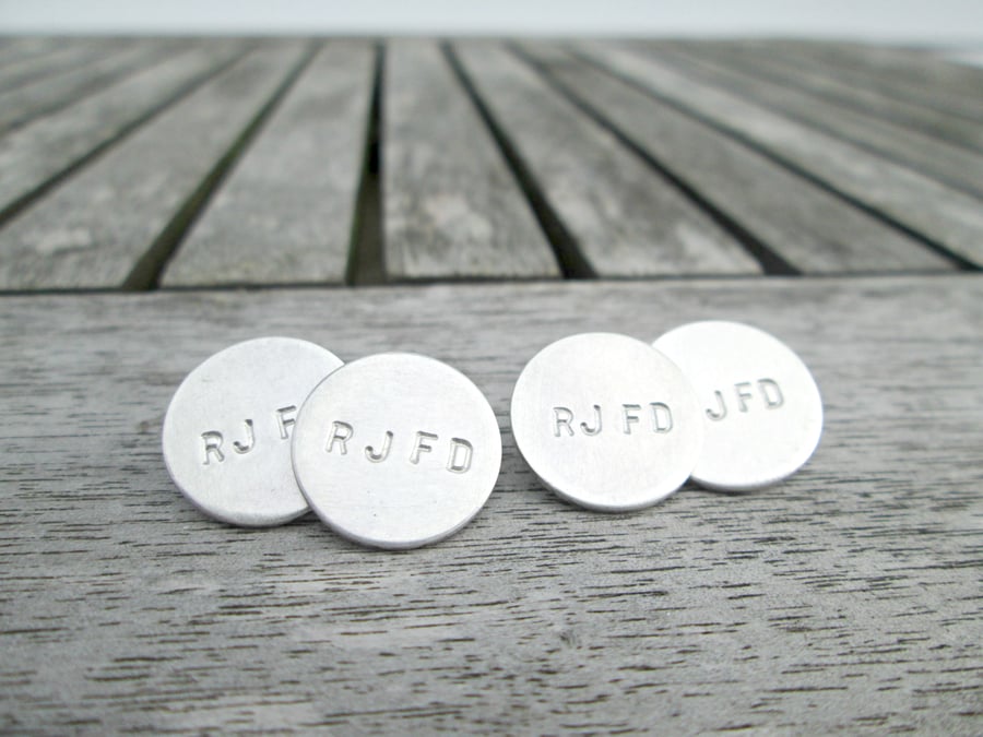 FRENCH DOUBLE CUFFLINKS, Handmade in Sterling Silver, initials, name or date