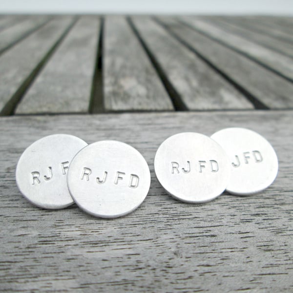 FRENCH DOUBLE CUFFLINKS, Handmade in Sterling Silver, initials, name or date