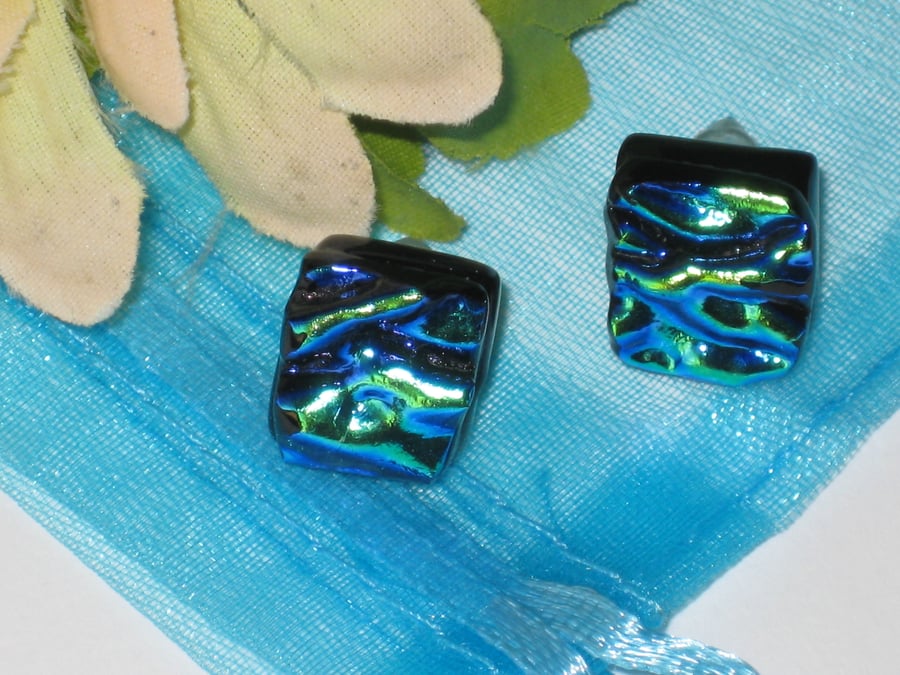 Fused dichroic glass stud earrings