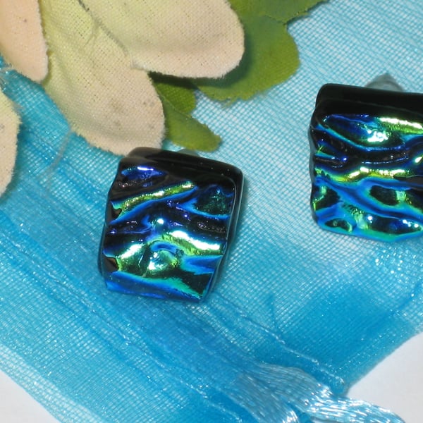 Fused dichroic glass stud earrings