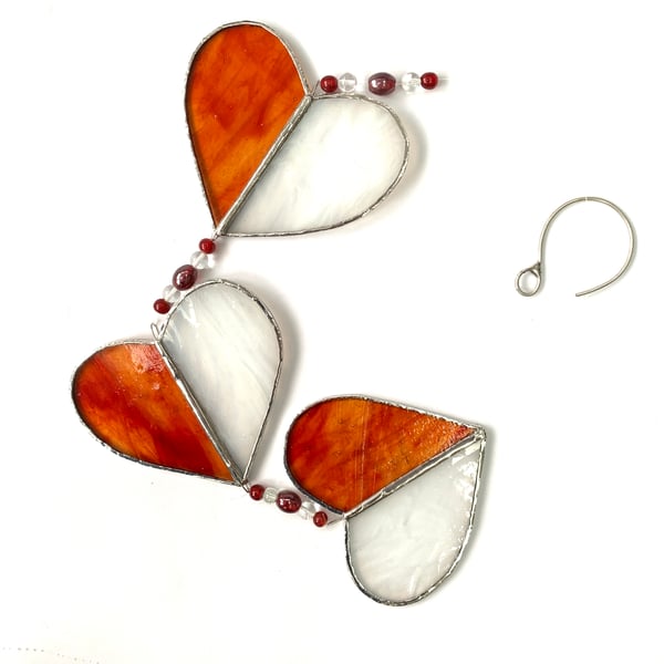 Stained Glass Hearts Suncatcher - Handmade Hanging Decoration - Red