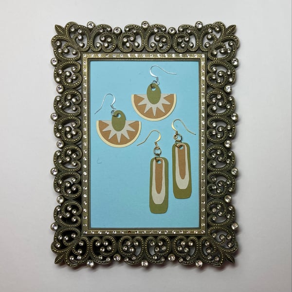 Sunburst and Oblong Earrings Kit - green, brown, grey and cream