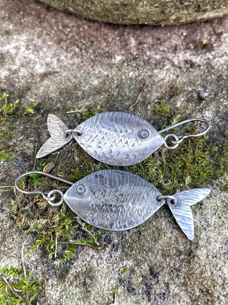 Big silver fish earrings