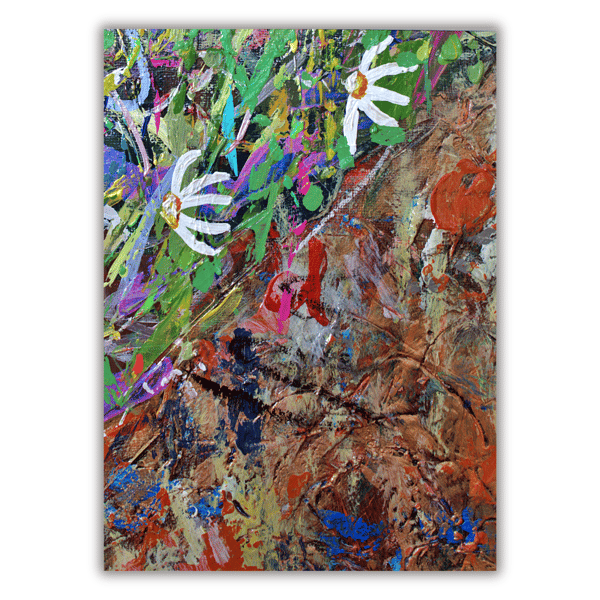 Rock garden painting - acrylics - letterbox gift - wildflowers