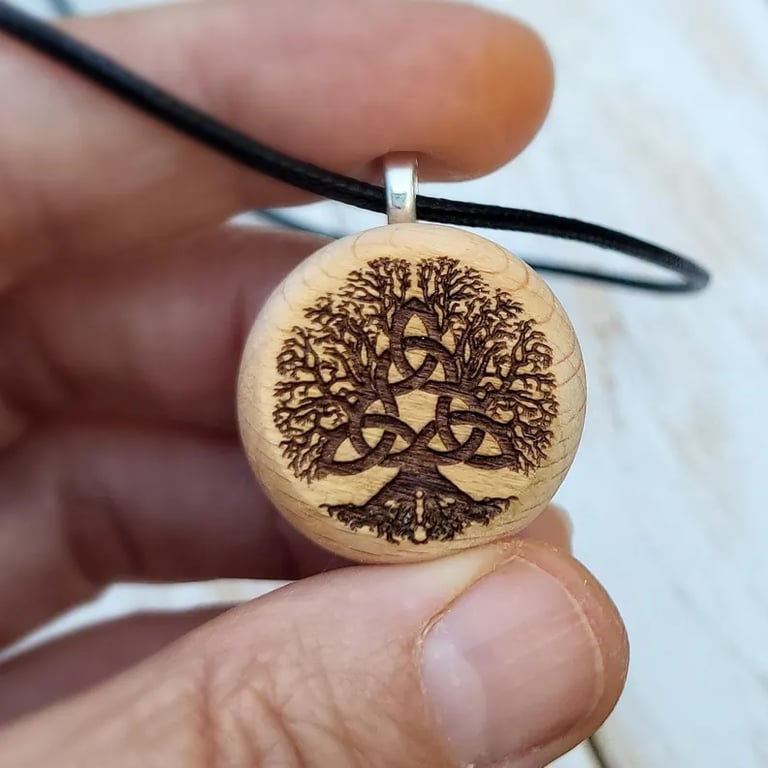 Tree of Life Pendant  Triquetra Wood Necklace