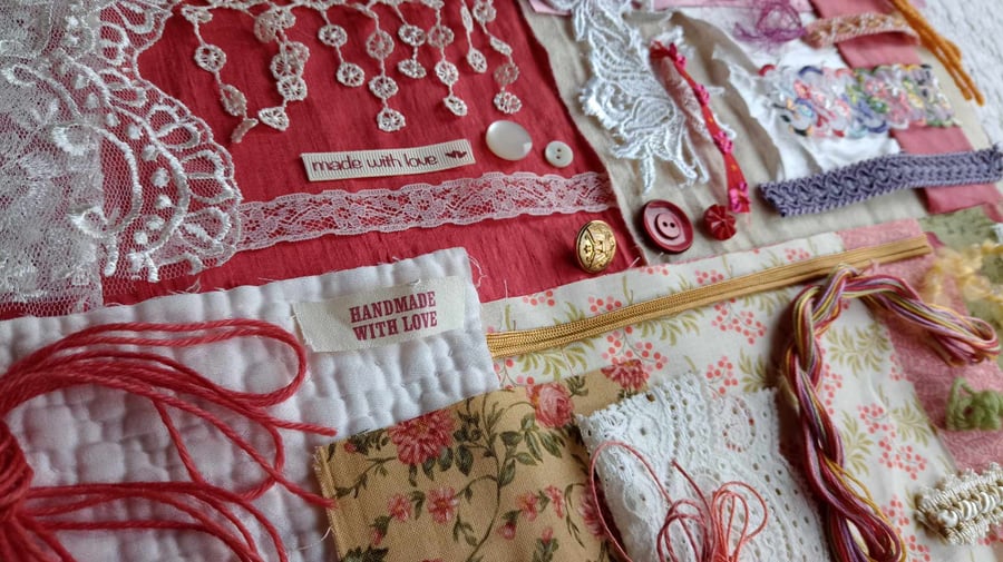 Slow Stitching mindfulness kit - Silk and lace summer wedding theme 