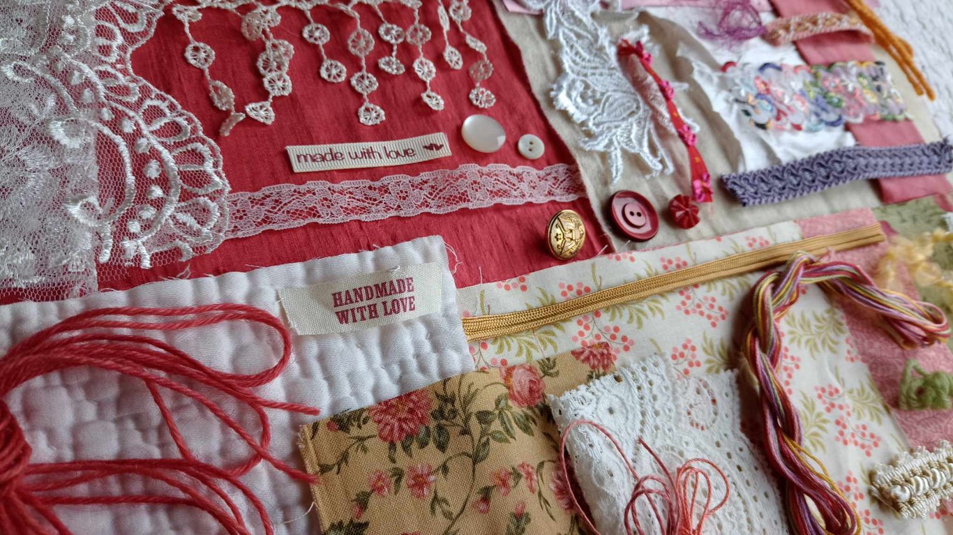 Slow Stitching mindfulness kit - Silk and lace summer wedding theme 