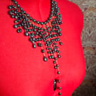  Cascading Sparkle Necklace With Black Pearls and Black Spinel