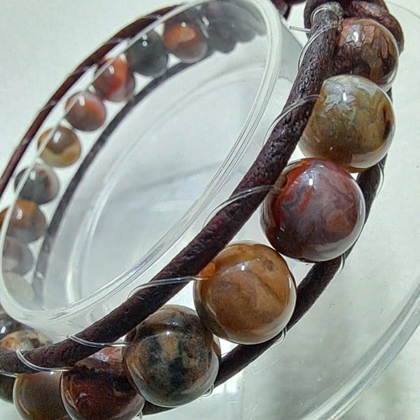 Leather Beaded Wrap Bracelet 