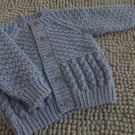 16" Patterned Baby Boys Round Neck Cardigan (Mid Denim)