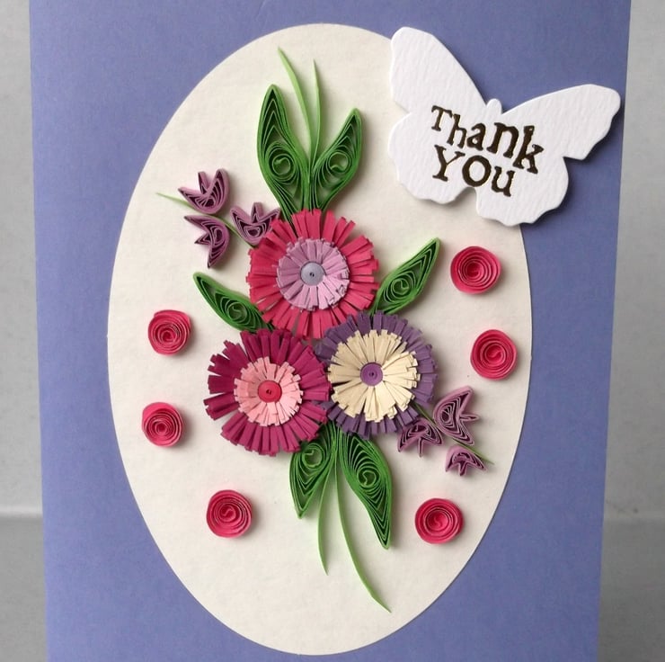 Thank you card, quilling flowers, handmade Folksy