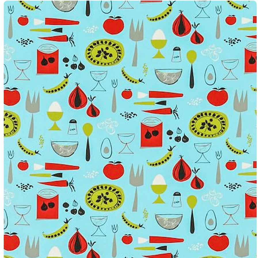 SCION FABRIC Carrots and Peas in Blue, Lime & Pimento, Mid Century Modern Design