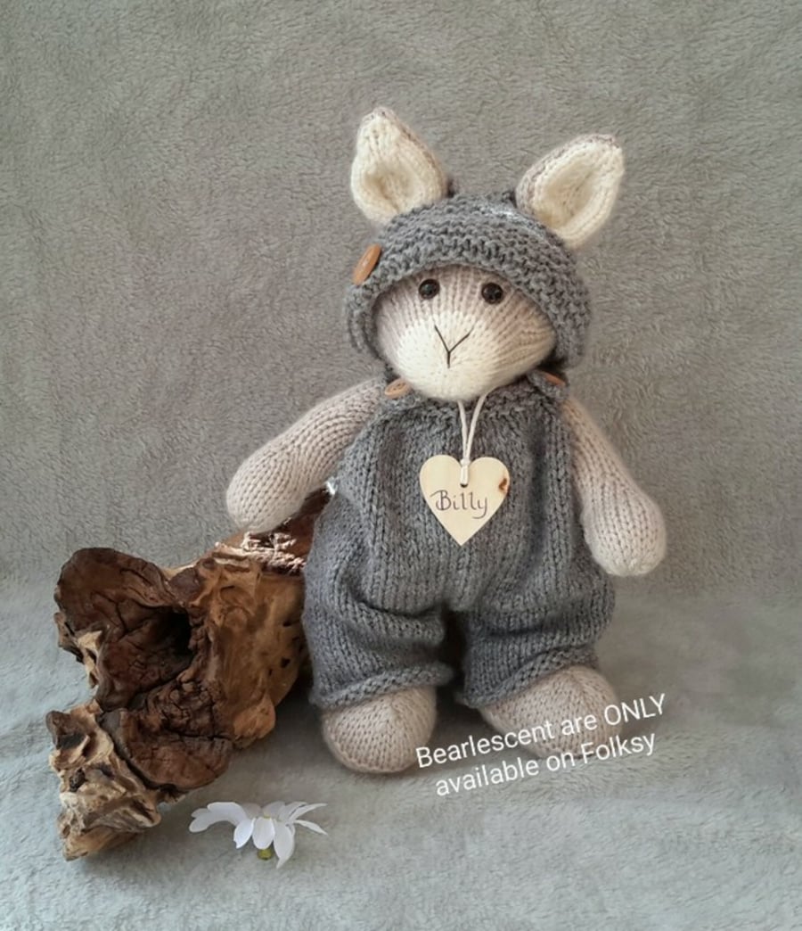 Billy Bunny, Hand knitted Rabbit, Dressed Animal Doll.  Reduced Christmas Gift