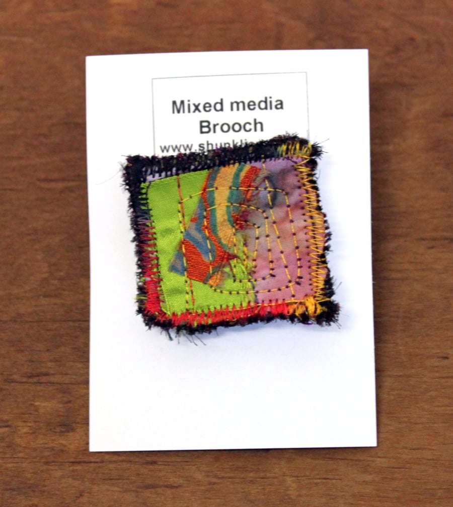 Textile Brooch B7 Silks Embroidery Hand Dyed Fabrics