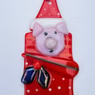 Fused glass Christmas pigs in blankets Christmas ornament. 