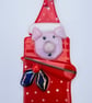 Fused glass Christmas pigs in blankets Christmas ornament. 